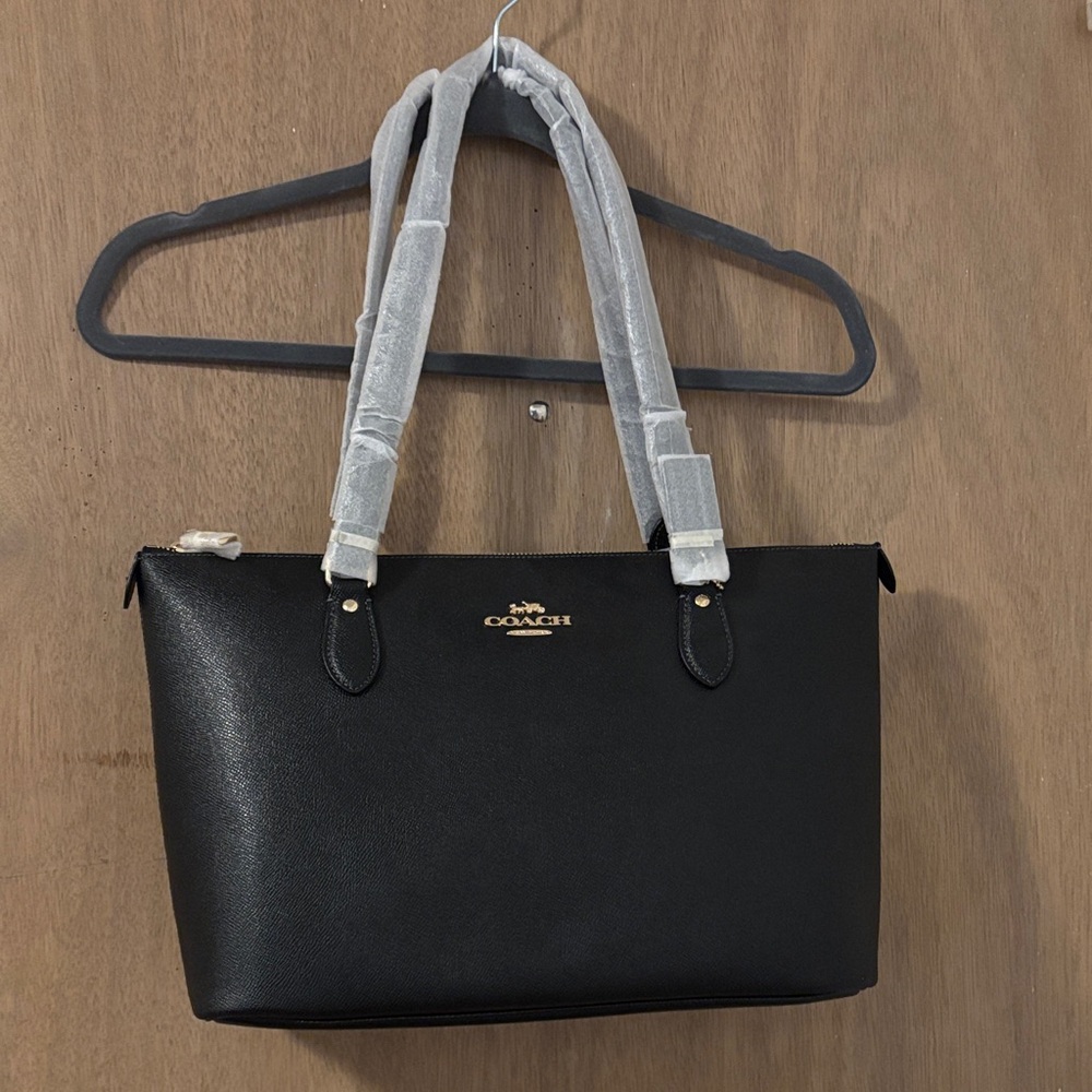 Brand New Coach Black Tote with Gold Accents